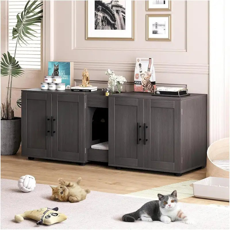 Meuble-cache litière double pour chat