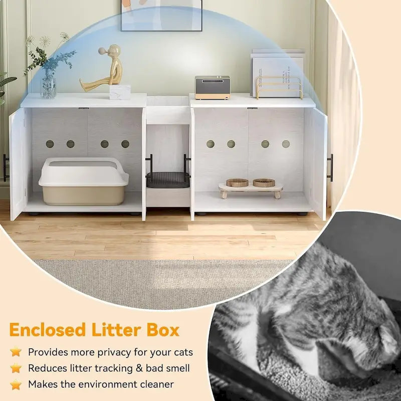 Meuble-cache litière double pour chat