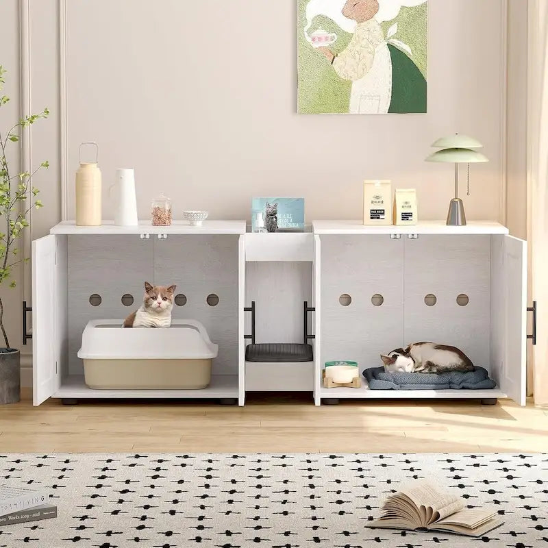 Meuble-cache litière double pour chat