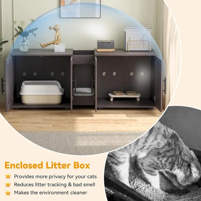 Meuble-cache litière double pour chat