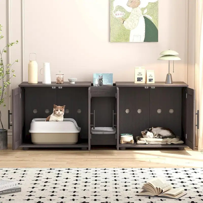 Meuble-cache litière double pour chat