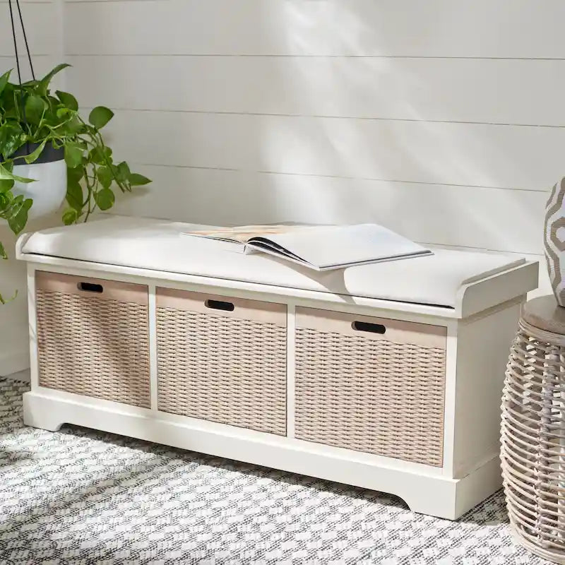 Banc de rangement capitonné à trois tiroirs - 47Lx15Px19H