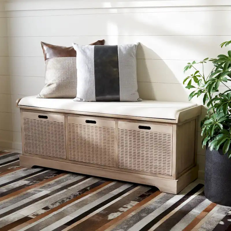 Banc de rangement capitonné à trois tiroirs - 47Lx15Px19H