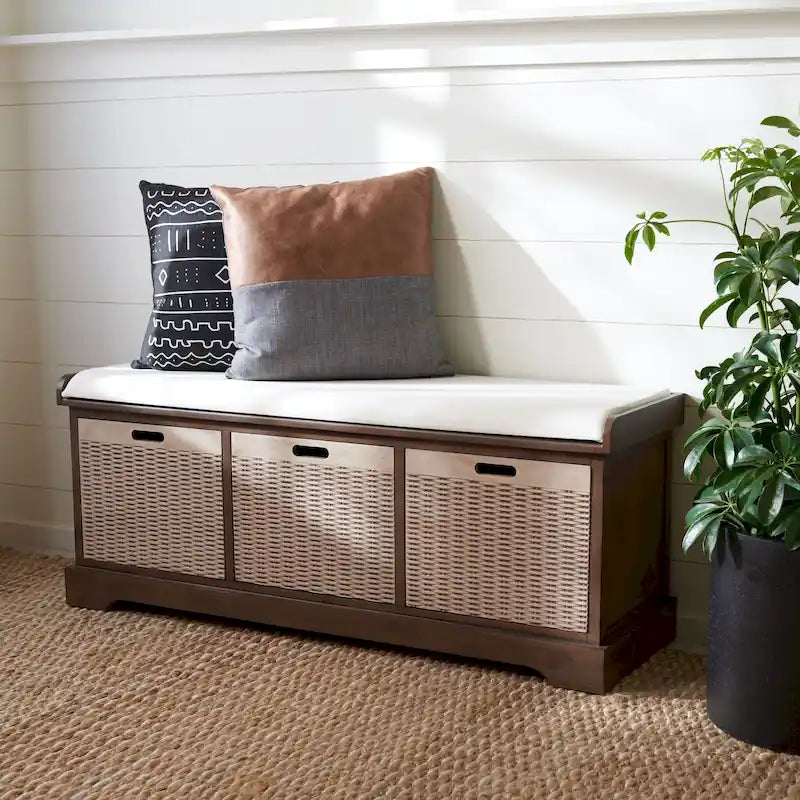 Banc de rangement capitonné à trois tiroirs - 47Lx15Px19H