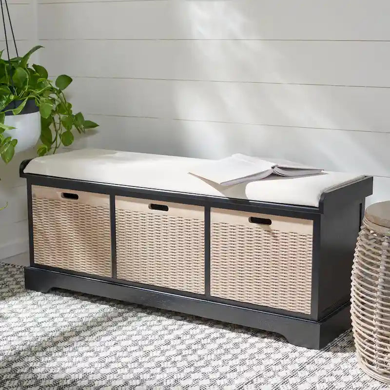 Banc de rangement capitonné à trois tiroirs - 47Lx15Px19H