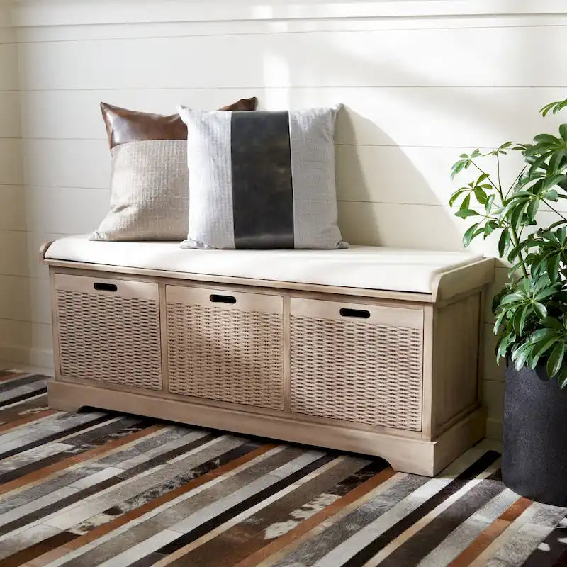 Banc de rangement capitonné à trois tiroirs - 47Lx15Px19H