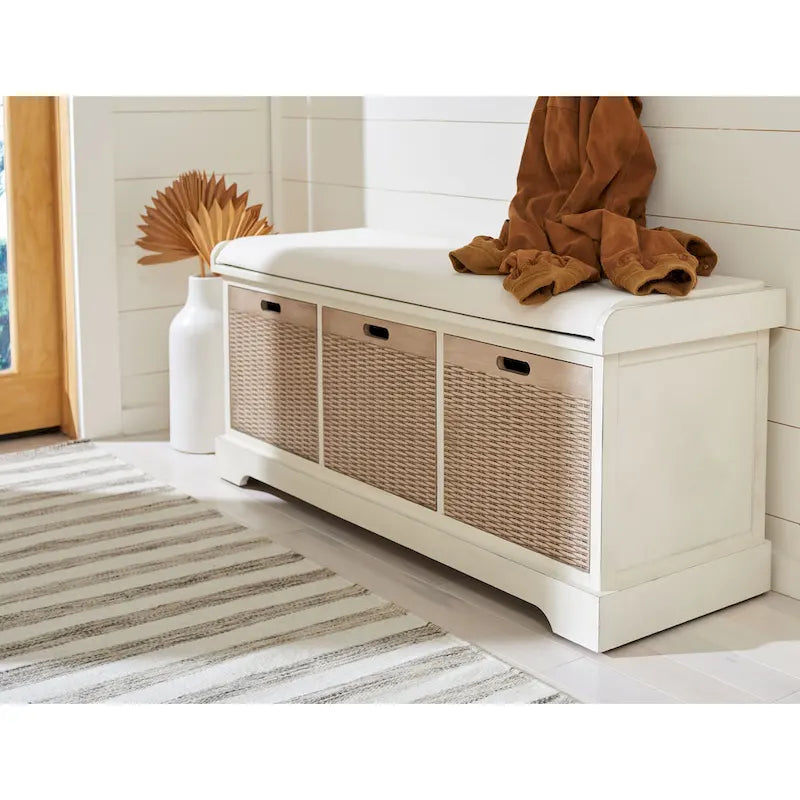 Banc de rangement capitonné à trois tiroirs - 47Lx15Px19H