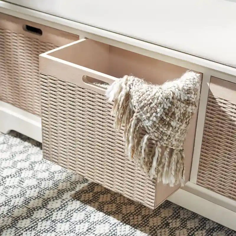 Banc de rangement capitonné à trois tiroirs - 47Lx15Px19H