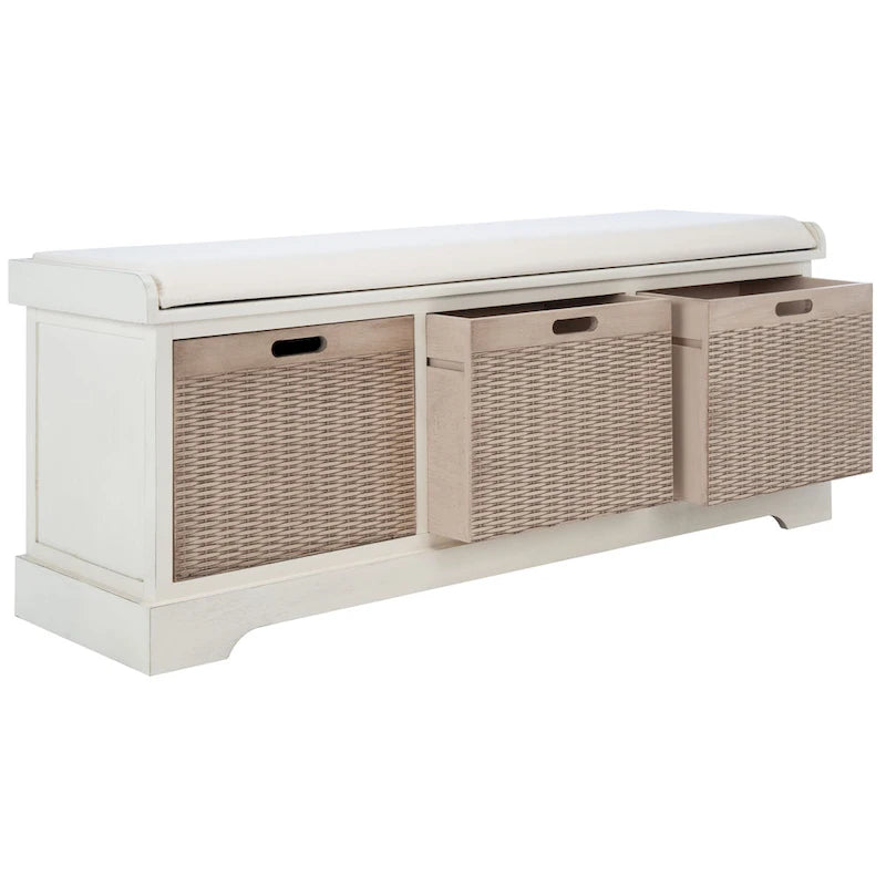 Banc de rangement capitonné à trois tiroirs - 47Lx15Px19H