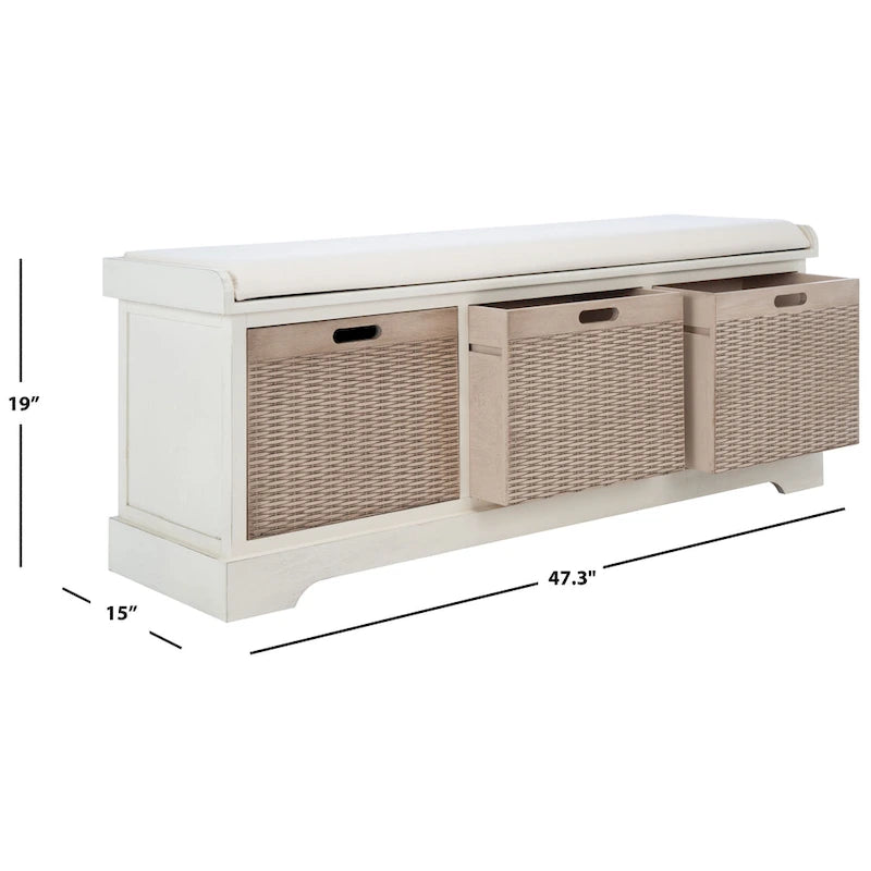 Banc de rangement capitonné à trois tiroirs - 47Lx15Px19H