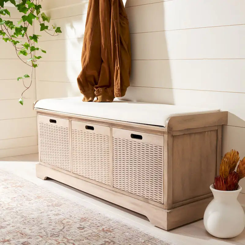 Banc de rangement capitonné à trois tiroirs - 47Lx15Px19H