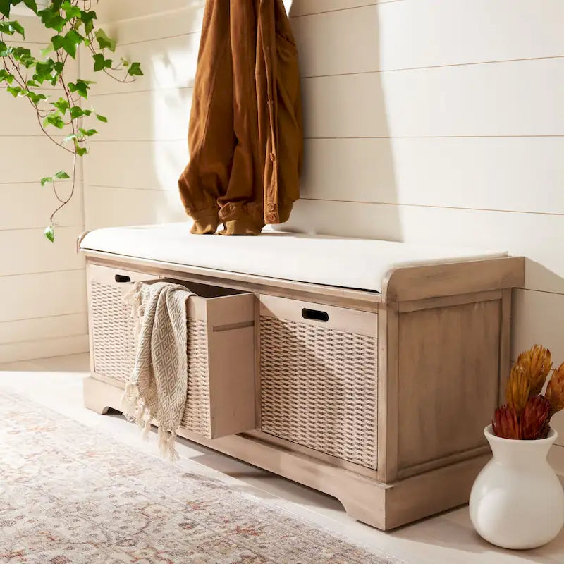 Banc de rangement capitonné à trois tiroirs - 47Lx15Px19H