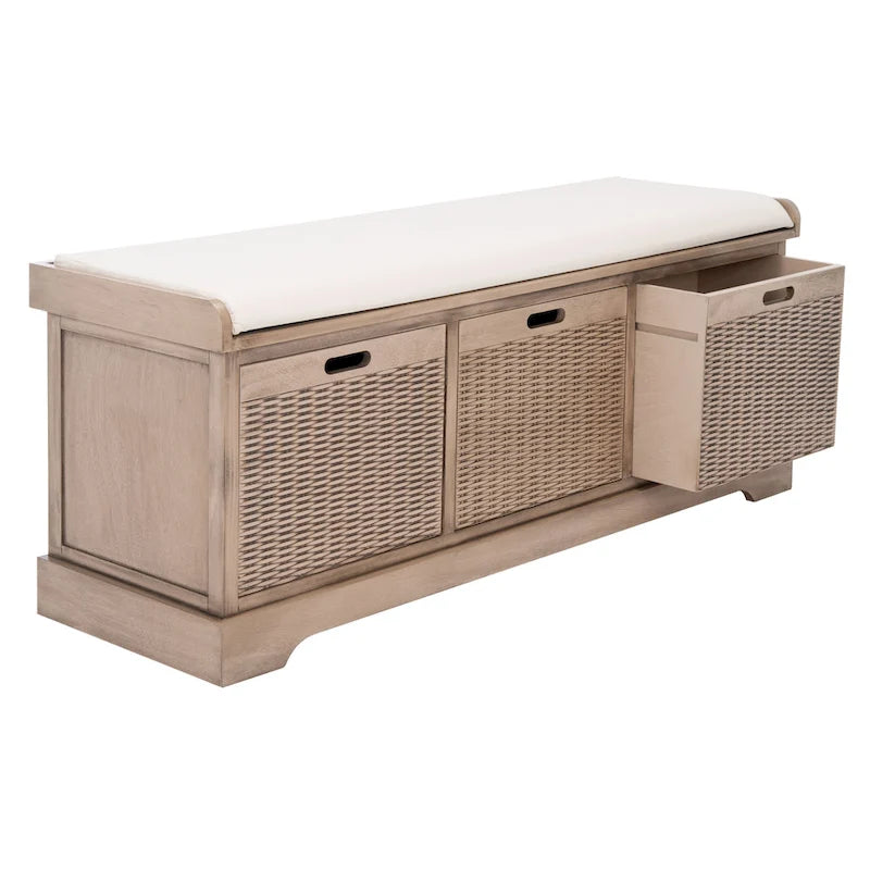 Banc de rangement capitonné à trois tiroirs - 47Lx15Px19H
