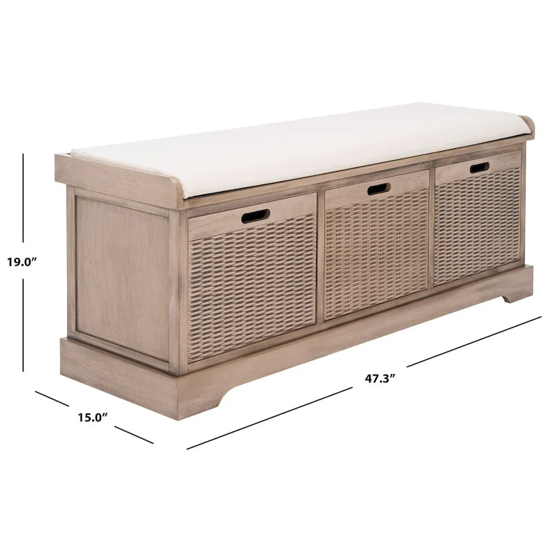 Banc de rangement capitonné à trois tiroirs - 47Lx15Px19H
