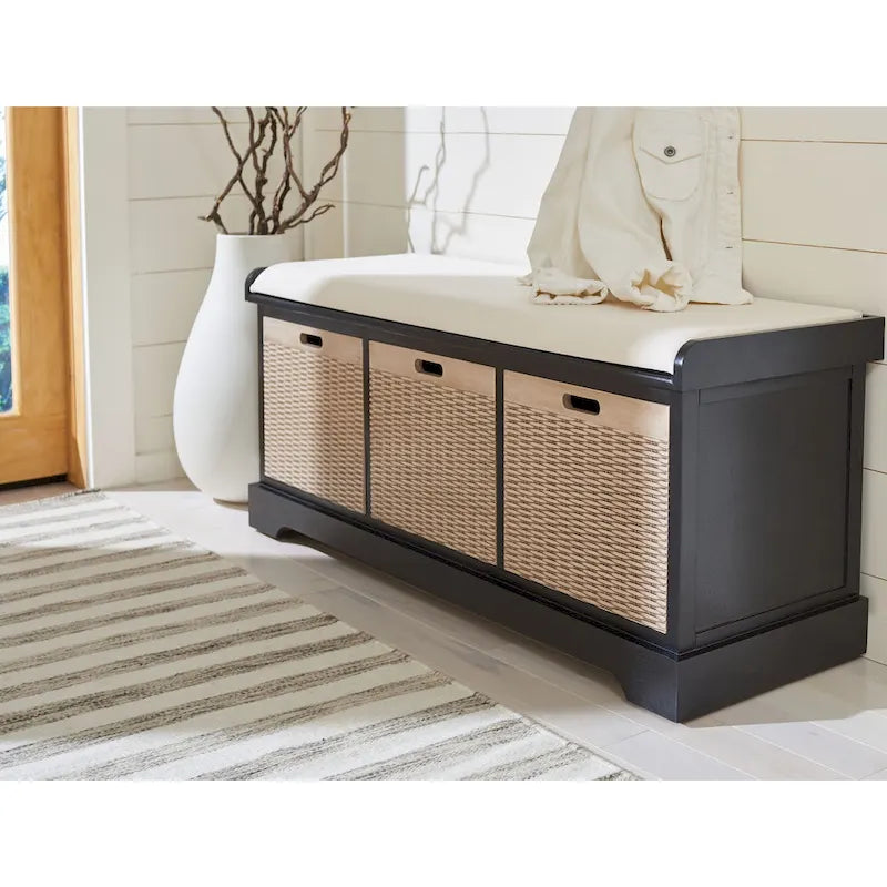 Banc de rangement capitonné à trois tiroirs - 47Lx15Px19H