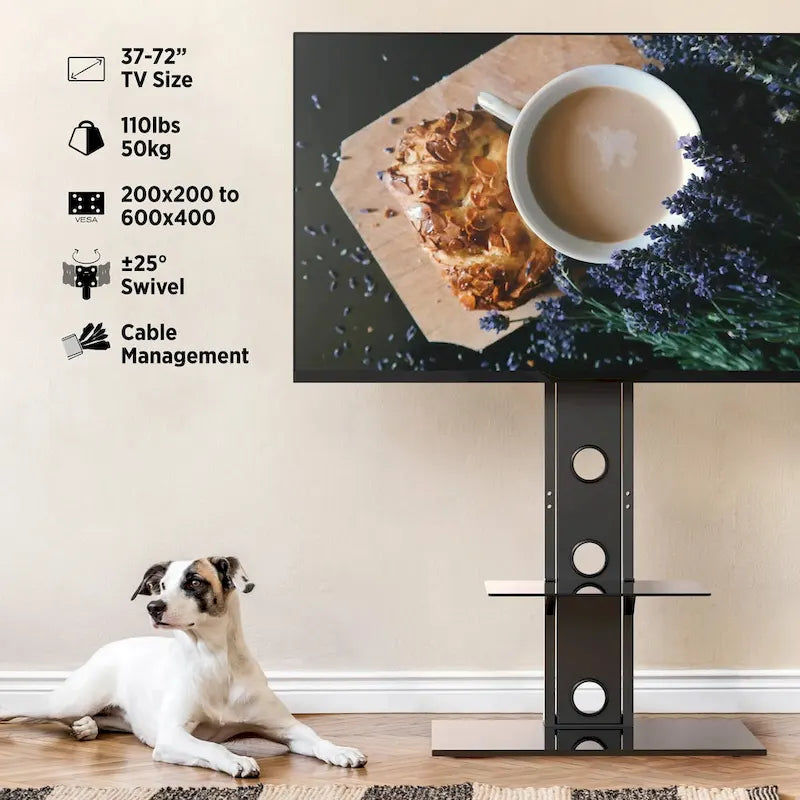 Meuble TV pivotant haut de gamme, convient aux écrans de 37 à 72 pouces, avec étagères, supporte jusqu'à 50 kg.