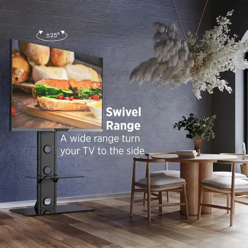 Meuble TV pivotant haut de gamme, convient aux écrans de 37 à 72 pouces, avec étagères, supporte jusqu'à 50 kg.