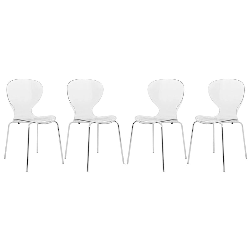Chaise de salle à manger empilable en plastique avec pieds chromés, lot de 4 chaises d'appoint transparentes pour l'intérieur et l'extérieur