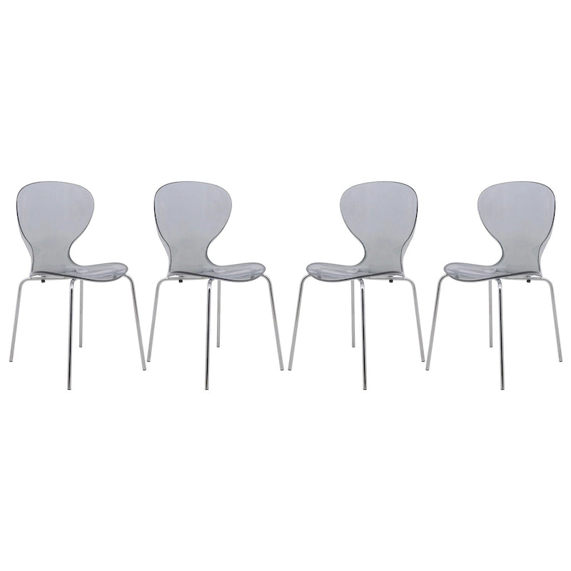 Chaise de salle à manger empilable en plastique avec pieds chromés, lot de 4 chaises d'appoint transparentes pour l'intérieur et l'extérieur
