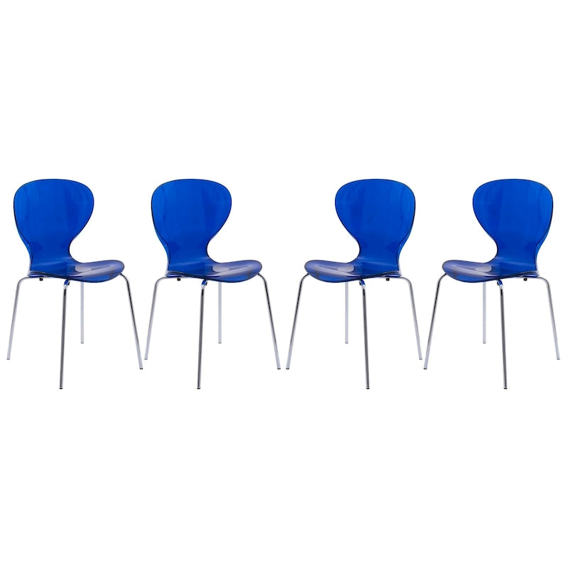 Chaise de salle à manger empilable en plastique avec pieds chromés, lot de 4 chaises d'appoint transparentes pour l'intérieur et l'extérieur