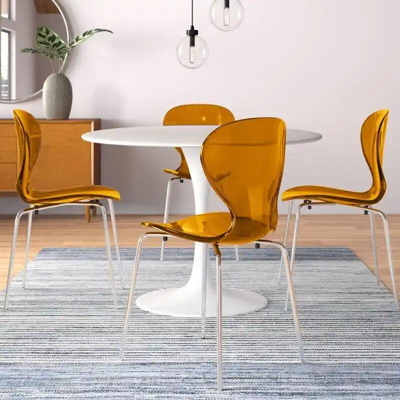 Chaise de salle à manger empilable en plastique avec pieds chromés, lot de 4 chaises d'appoint transparentes pour l'intérieur et l'extérieur