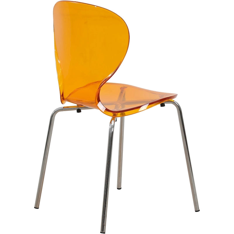 Chaise de salle à manger empilable en plastique avec pieds chromés, lot de 4 chaises d'appoint transparentes pour l'intérieur et l'extérieur