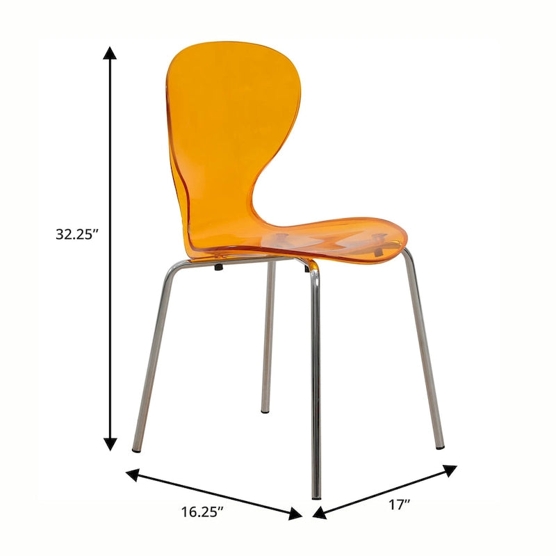Chaise de salle à manger empilable en plastique avec pieds chromés, lot de 4 chaises d'appoint transparentes pour l'intérieur et l'extérieur