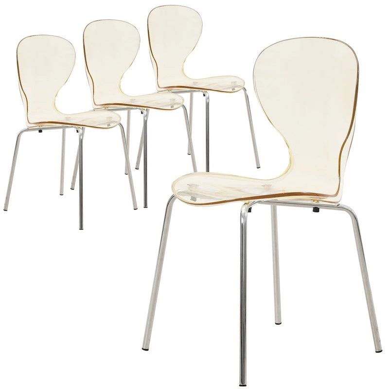 Chaise de salle à manger empilable en plastique avec pieds chromés, lot de 4 chaises d'appoint transparentes pour l'intérieur et l'extérieur