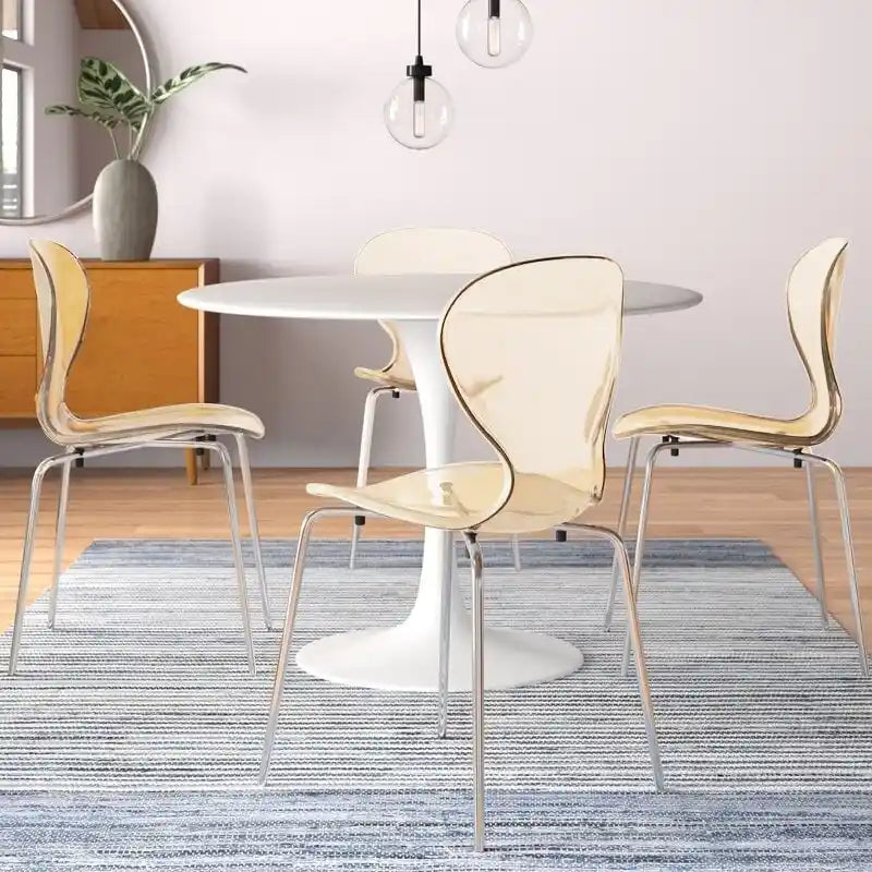 Chaise de salle à manger empilable en plastique avec pieds chromés, lot de 4 chaises d'appoint transparentes pour l'intérieur et l'extérieur