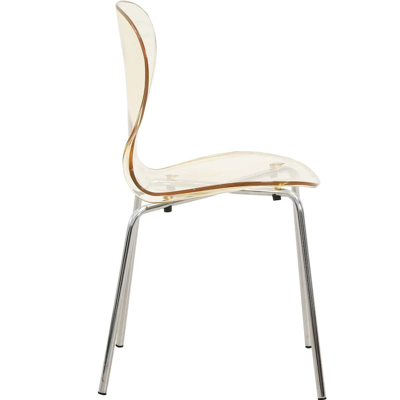 Chaise de salle à manger empilable en plastique avec pieds chromés, lot de 4 chaises d'appoint transparentes pour l'intérieur et l'extérieur