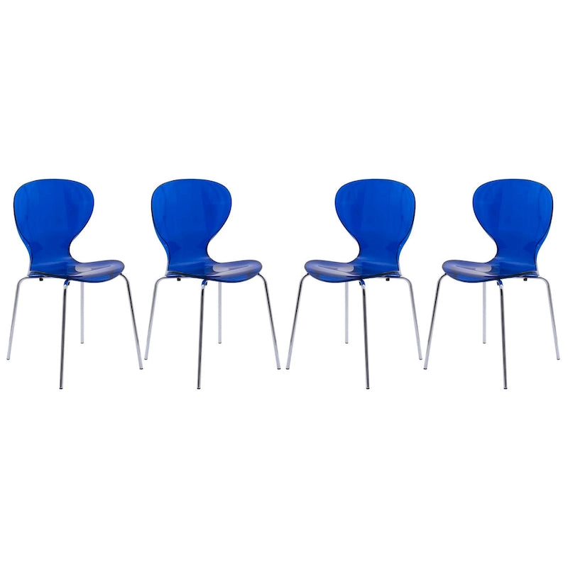 Chaise de salle à manger empilable en plastique avec pieds chromés, lot de 4 chaises d'appoint transparentes pour l'intérieur et l'extérieur
