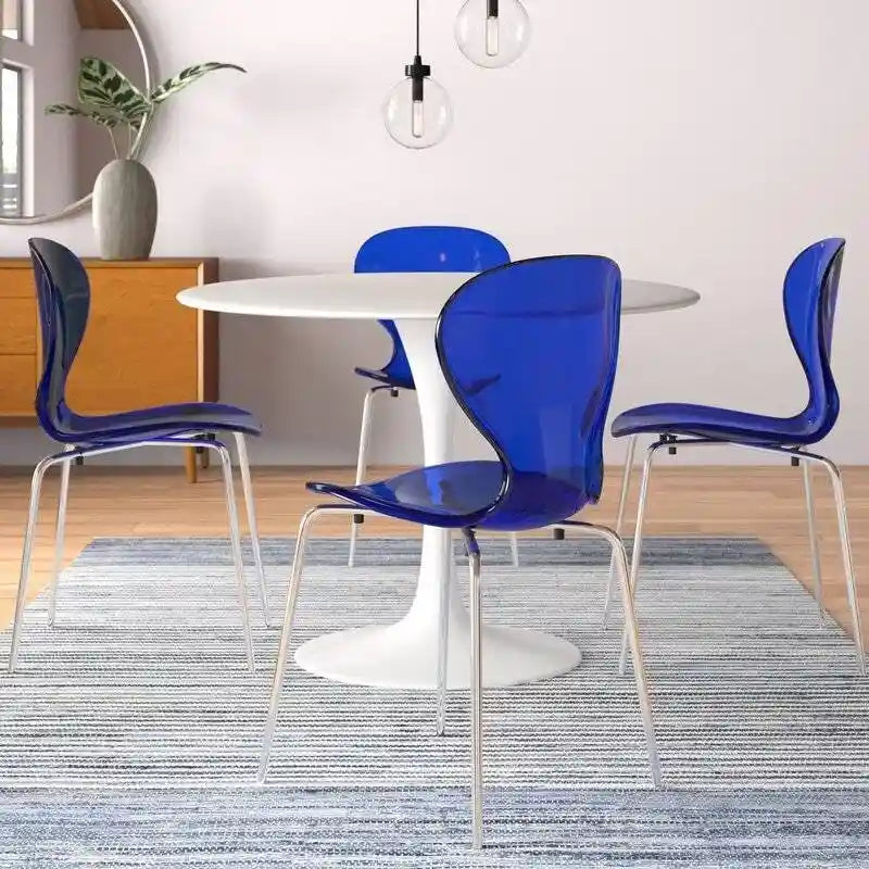 Chaise de salle à manger empilable en plastique avec pieds chromés, lot de 4 chaises d'appoint transparentes pour l'intérieur et l'extérieur