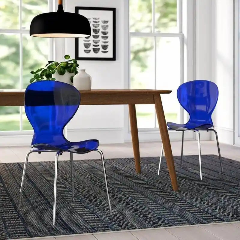 Chaise de salle à manger empilable en plastique avec pieds chromés, lot de 4 chaises d'appoint transparentes pour l'intérieur et l'extérieur