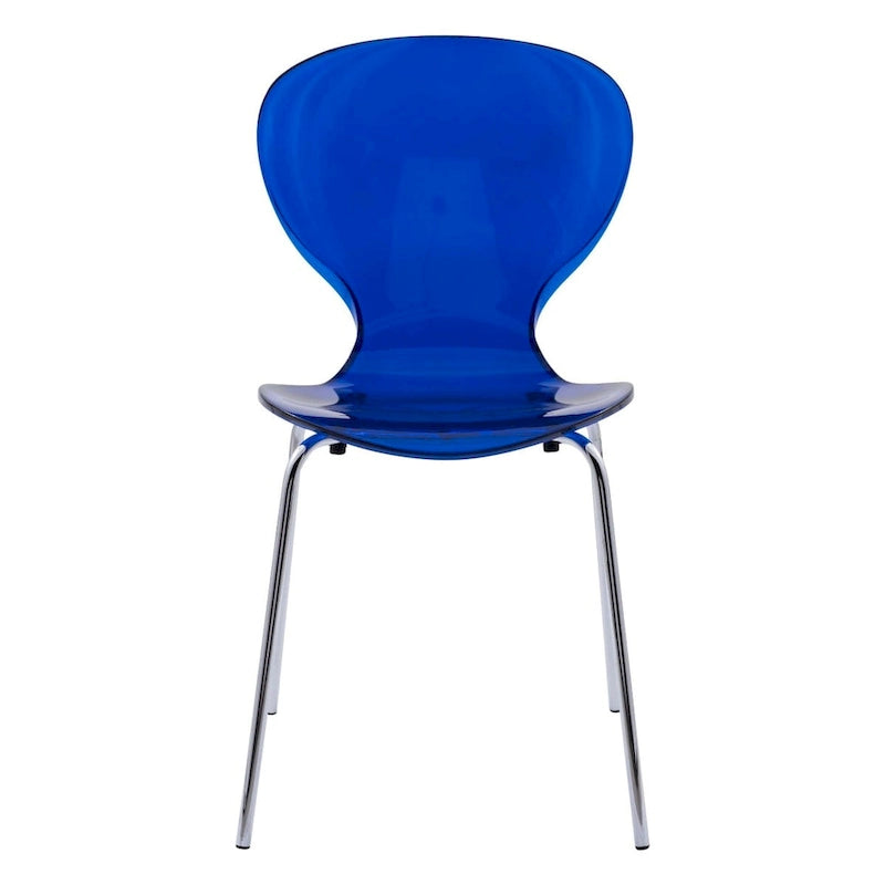 Chaise de salle à manger empilable en plastique avec pieds chromés, lot de 4 chaises d'appoint transparentes pour l'intérieur et l'extérieur