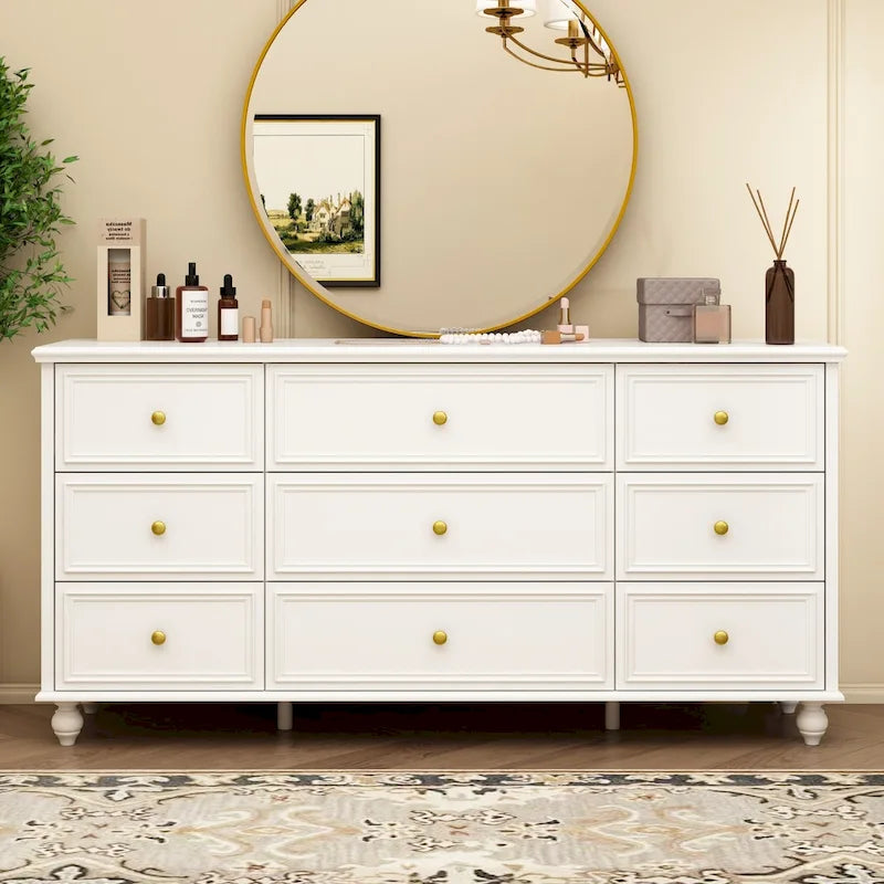 Coiffeuse en bois, commode de chambre à coucher, meuble de rangement, 9 tiroirs