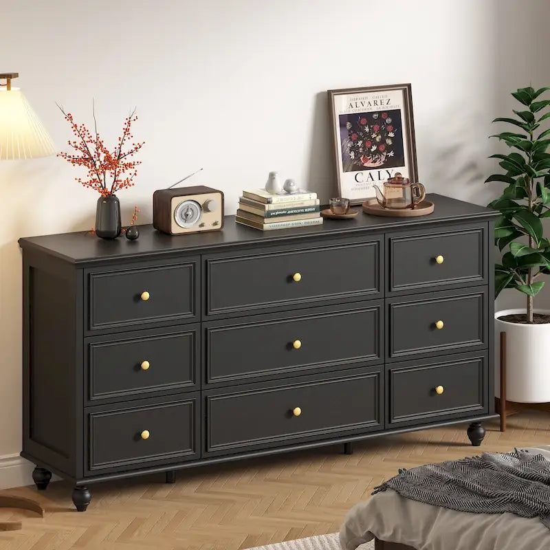 Coiffeuse en bois, commode de chambre à coucher, meuble de rangement, 9 tiroirs