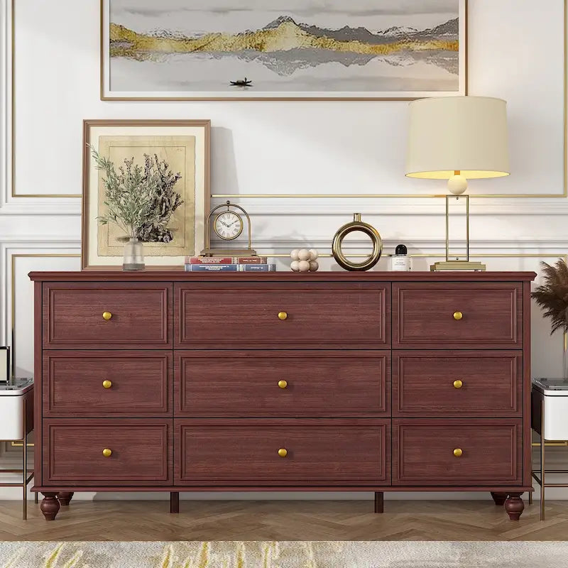 Coiffeuse en bois, commode de chambre à coucher, meuble de rangement, 9 tiroirs