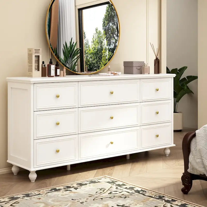 Coiffeuse en bois, commode de chambre à coucher, meuble de rangement, 9 tiroirs