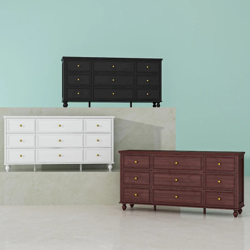 Coiffeuse en bois, commode de chambre à coucher, meuble de rangement, 9 tiroirs