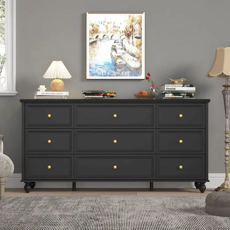 Coiffeuse en bois, commode de chambre à coucher, meuble de rangement, 9 tiroirs