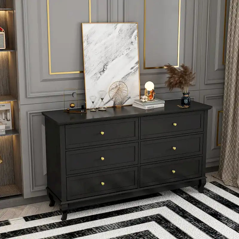 Commode de chambre laquée avec tiroirs profonds, en bois, 6 tiroirs