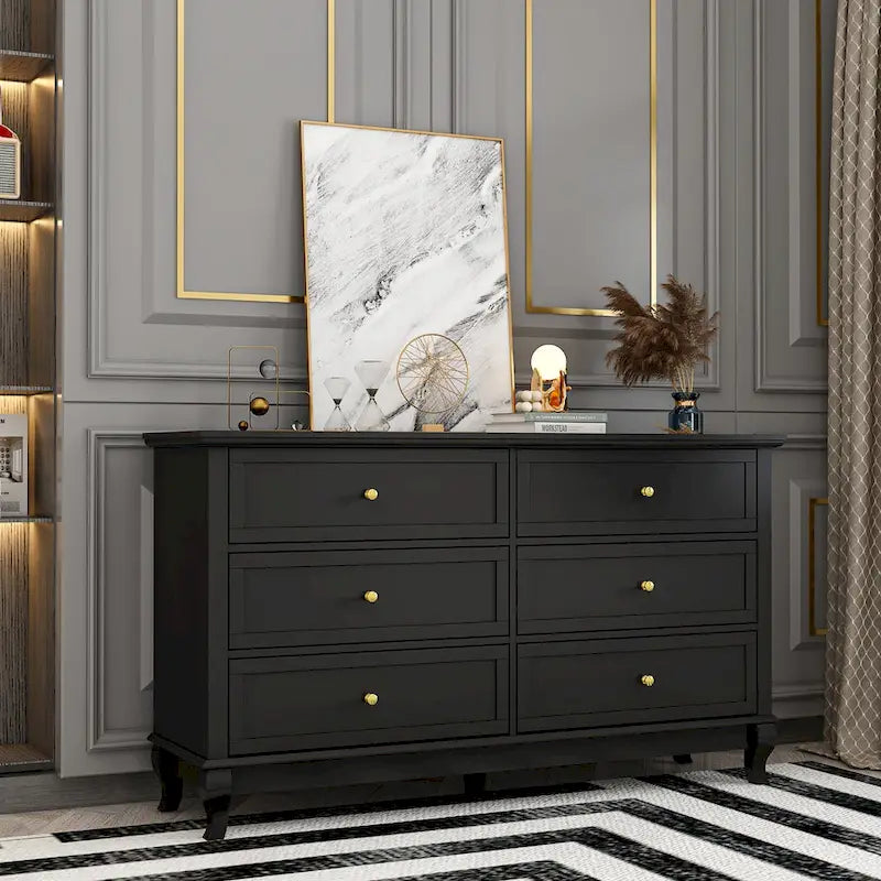 Commode de chambre laquée avec tiroirs profonds, en bois, 6 tiroirs