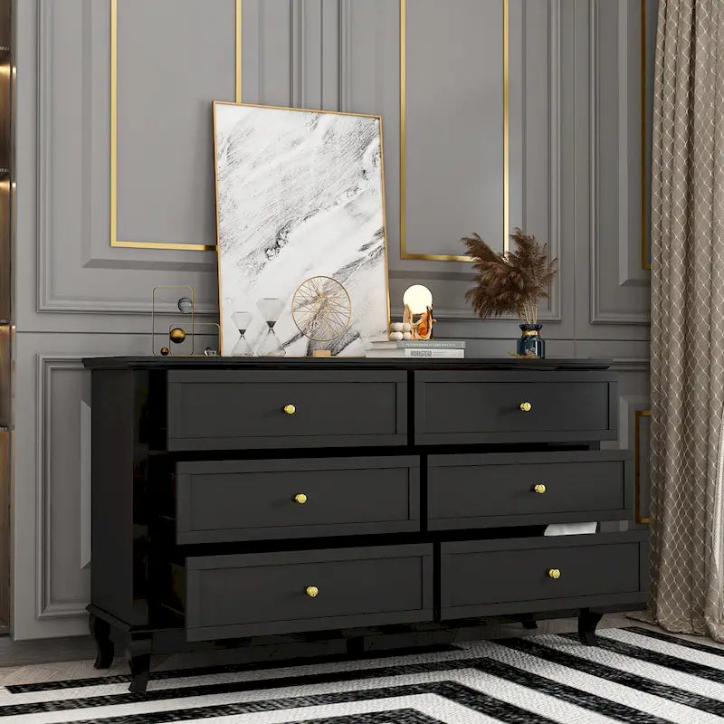 Commode de chambre laquée avec tiroirs profonds, en bois, 6 tiroirs