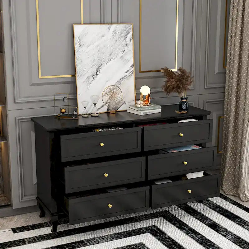 Commode de chambre laquée avec tiroirs profonds, en bois, 6 tiroirs