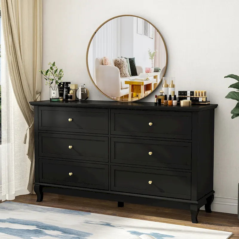 Commode de chambre laquée avec tiroirs profonds, en bois, 6 tiroirs