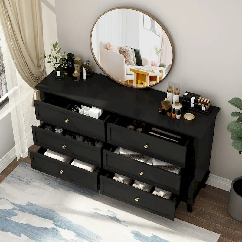 Commode de chambre laquée avec tiroirs profonds, en bois, 6 tiroirs