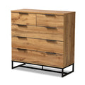 Armoire de chambre à cinq tiroirs en chêne et métal noir