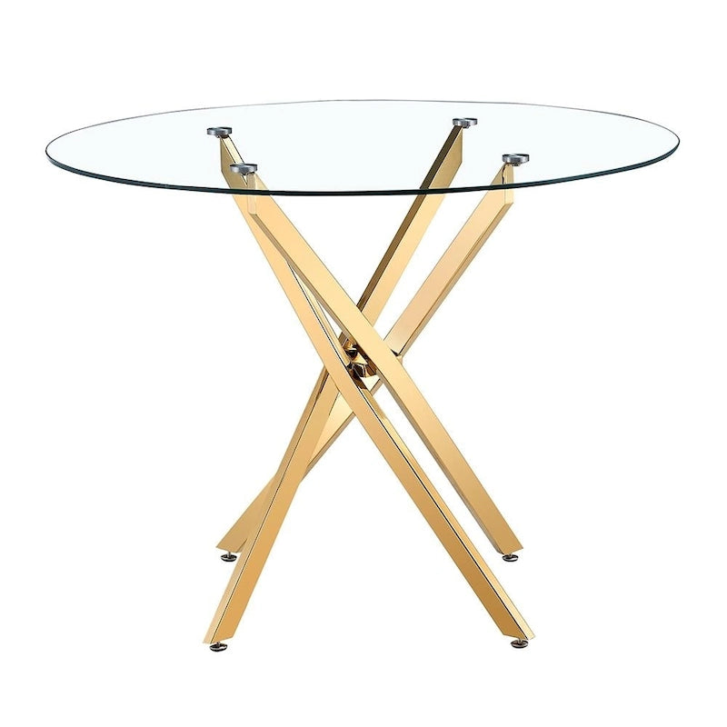 Table à manger ronde en verre avec base étoile dorée (36) - 29,5H x 36L x 36P