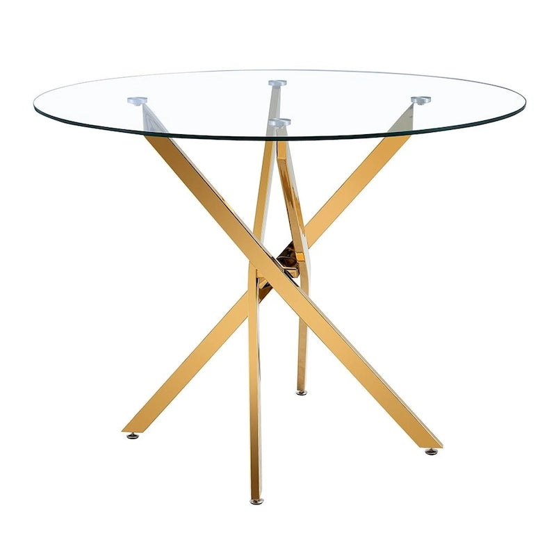 Table à manger ronde en verre avec base étoile dorée (36) - 29,5H x 36L x 36P