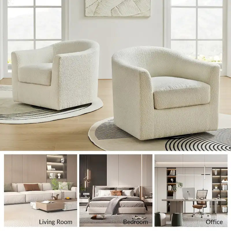 Ensemble de chaises baquets pivotantes ergonomiques modernes avec coussins moelleux bouclés (deux pièces)
